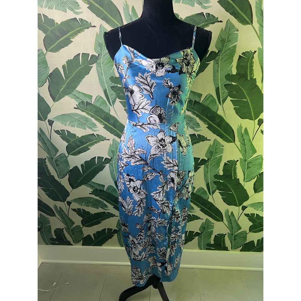 Unbranded Floral Midi‎ Slip Dress Cowl Neck Women S Blue White